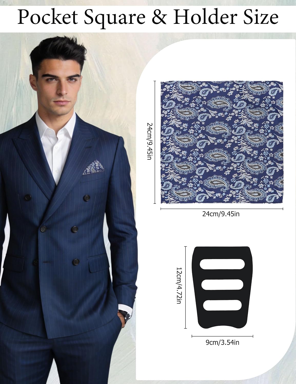 Paisley Pocket Squares for Men Handkerchief with Holder for Wedding Church Dinner Dress
