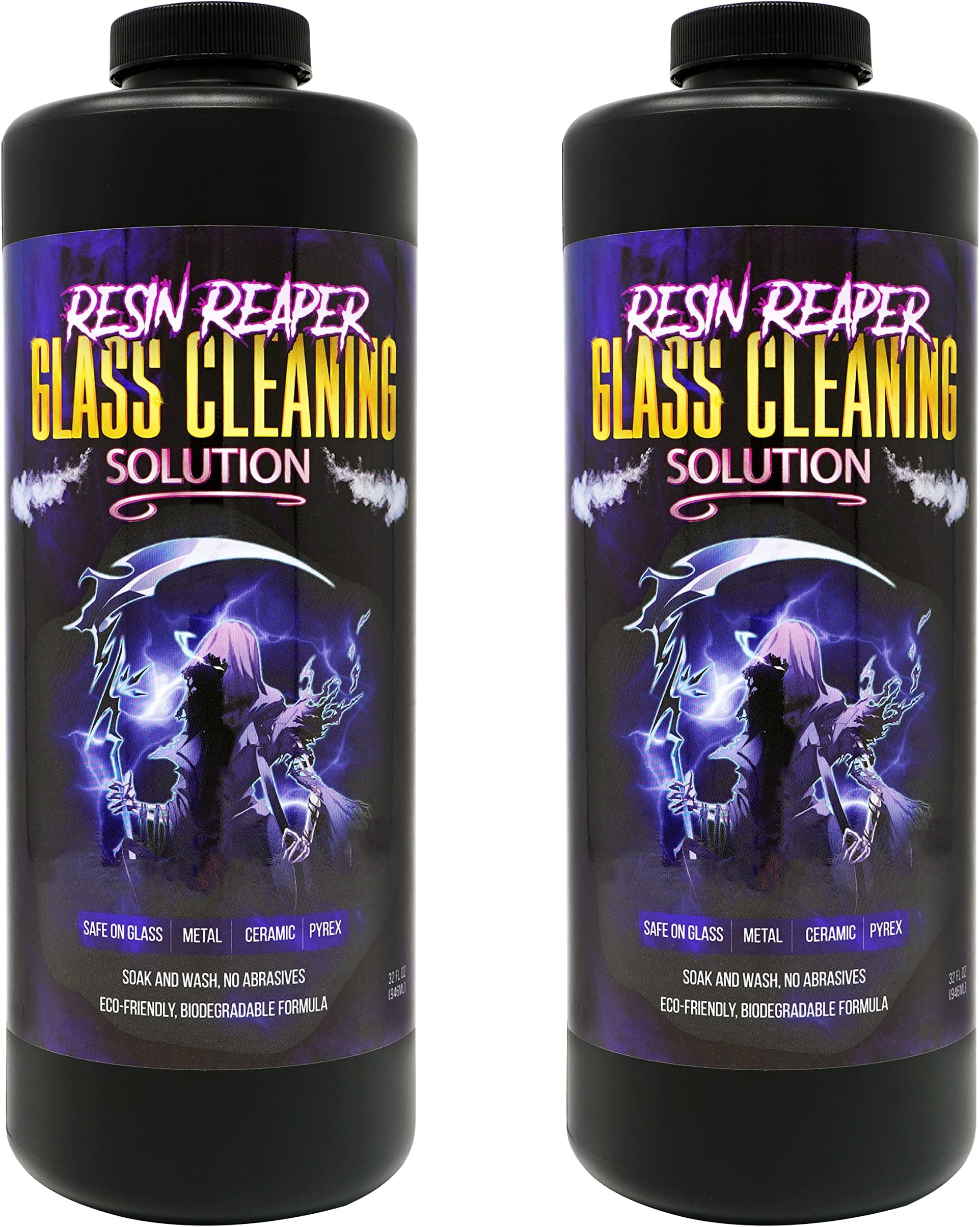 Resin Reaper Glass Cleaner 2-Pack 64 OZ | Pipe Cleaner | Safe on Glass, Metal, Ceramic, and Pyrex | Soak and Wash - No Abrasives - Eco-Friendly, Biodegradable Formula