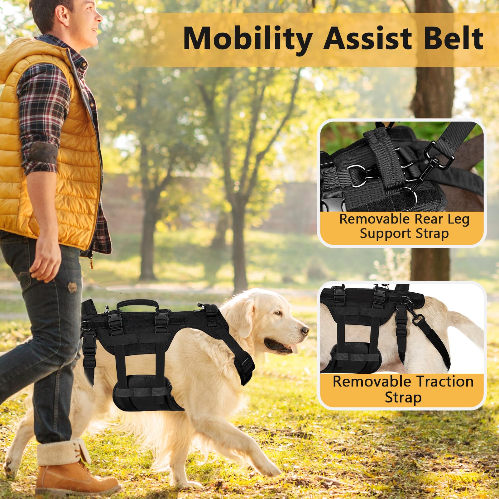 Arnés para perro grande, arnés transpirable para perro de servicio con asa, arnés ajustable de elevación para perro, arnés de asistencia para perro, correa de soporte para perro, arneses grandes para