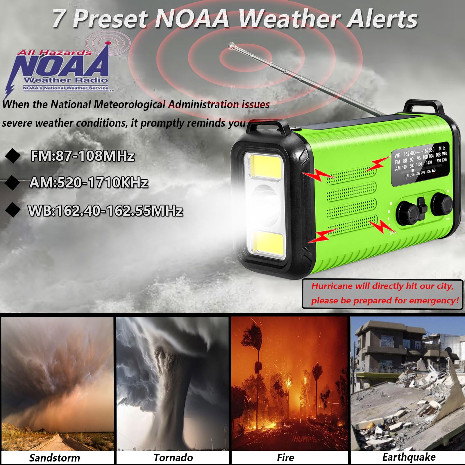 Notfall-Handkurbelradio, 20.000 mAh/74000 mWh, AM/FM/NOAA Wetterradio