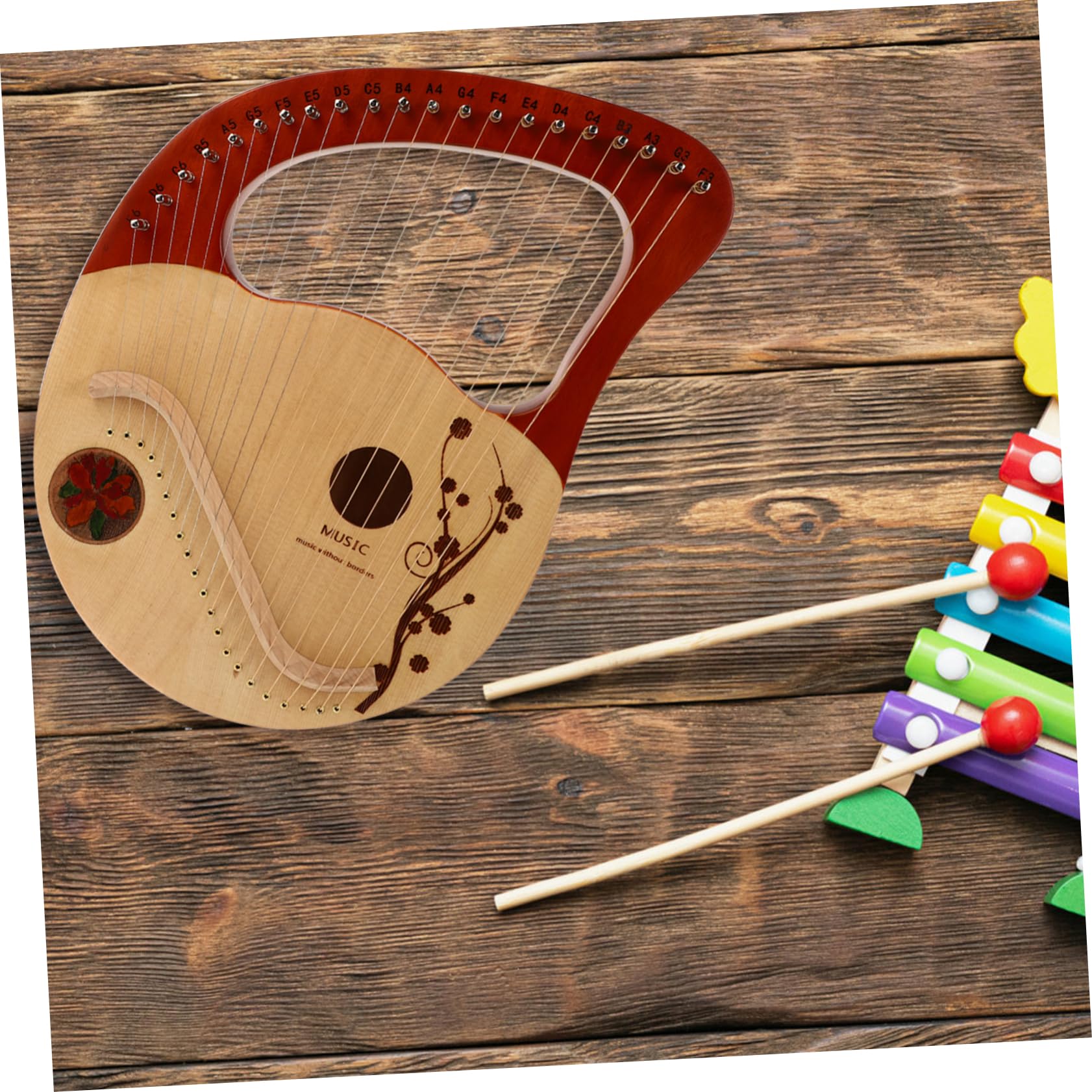 21-saitige Tragbare Saitenleier aus Fichte mit Austauschbaren Saiten und Stabilem Klang für Kinder als Praktisches Musikinstrument Satz