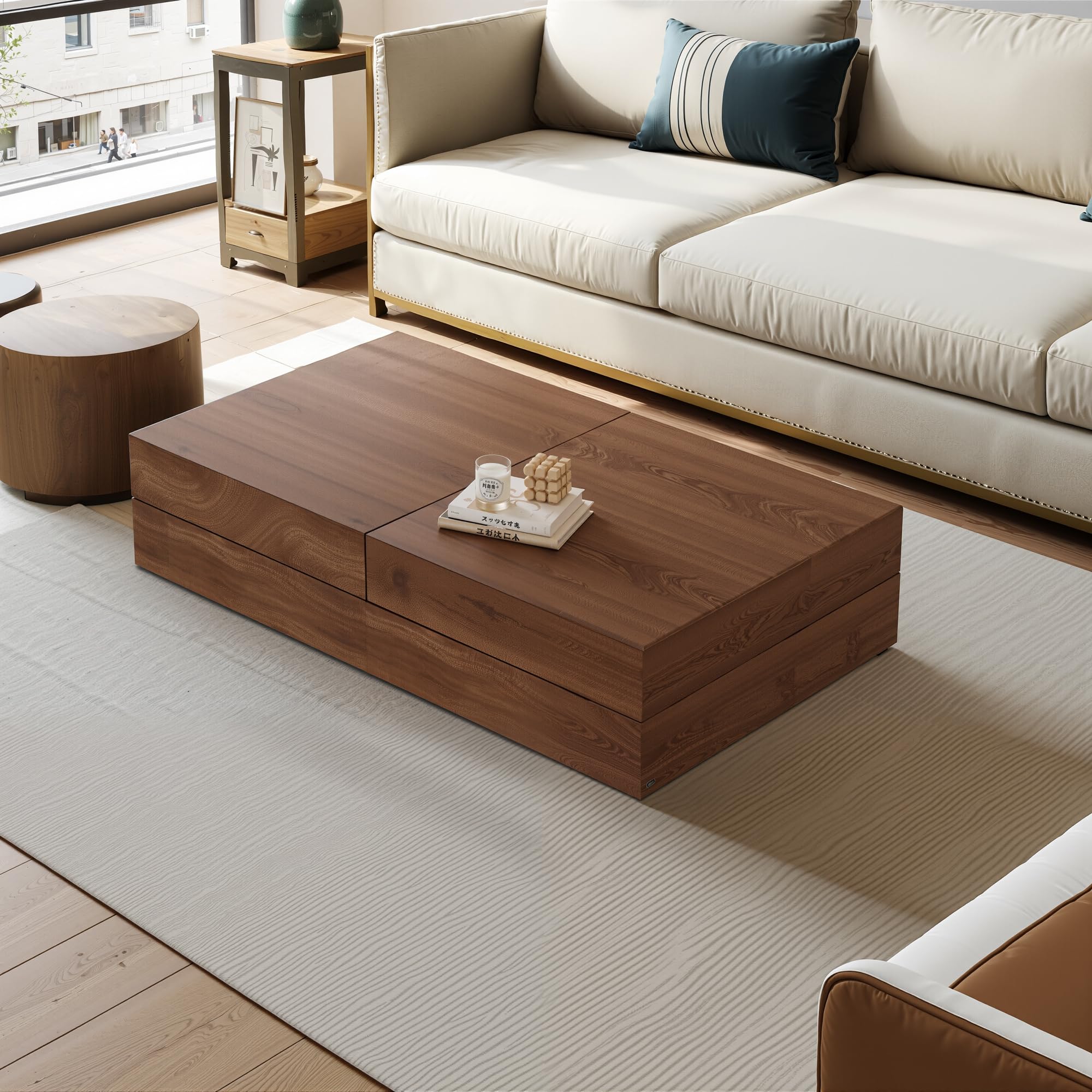 Pajiasen Expandable Coffee Table with Large Storage Walnut