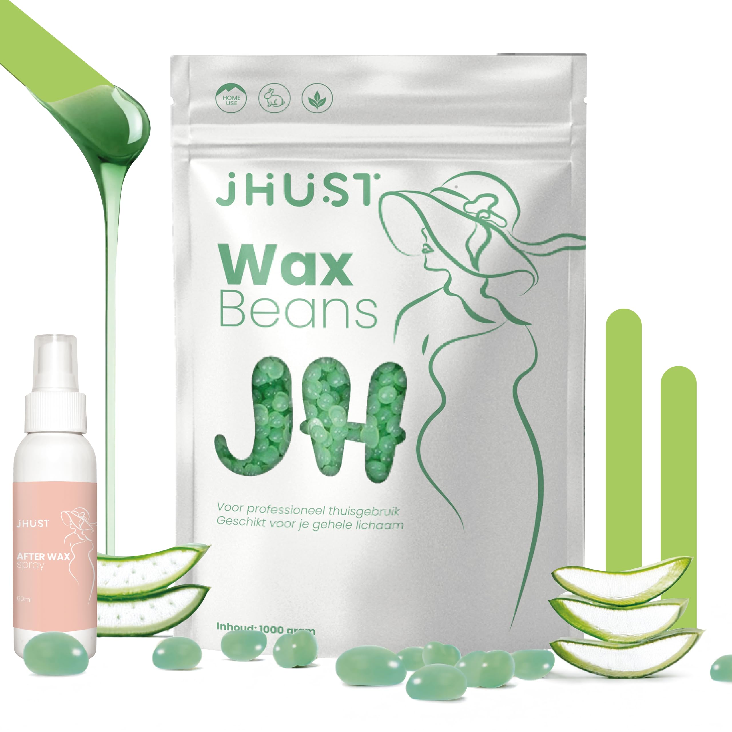 Heißwachs Perlen 1 kg – streifenfreies Warmwachs für Körper, Gesicht & Intimbereich, Waxing Bohnen zur Haarentfernung für empfindliche Haut (Aloe Vera Set)