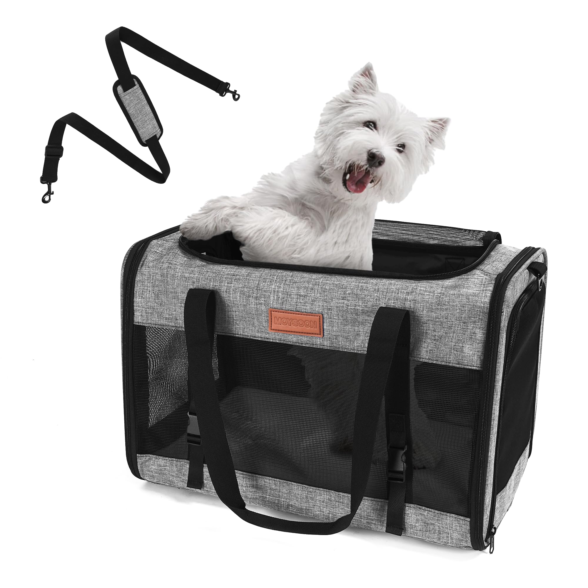 Large Cat Dog Carrier for Pet Up to 20 Lb - 20×13×13 in, Top & Side Entry, Foldable, Soft-Sided Pet Carrier with Ventilated Anti-Scratch Mesh & Car Seat Buckle for Car, Travel and Vet – Grey