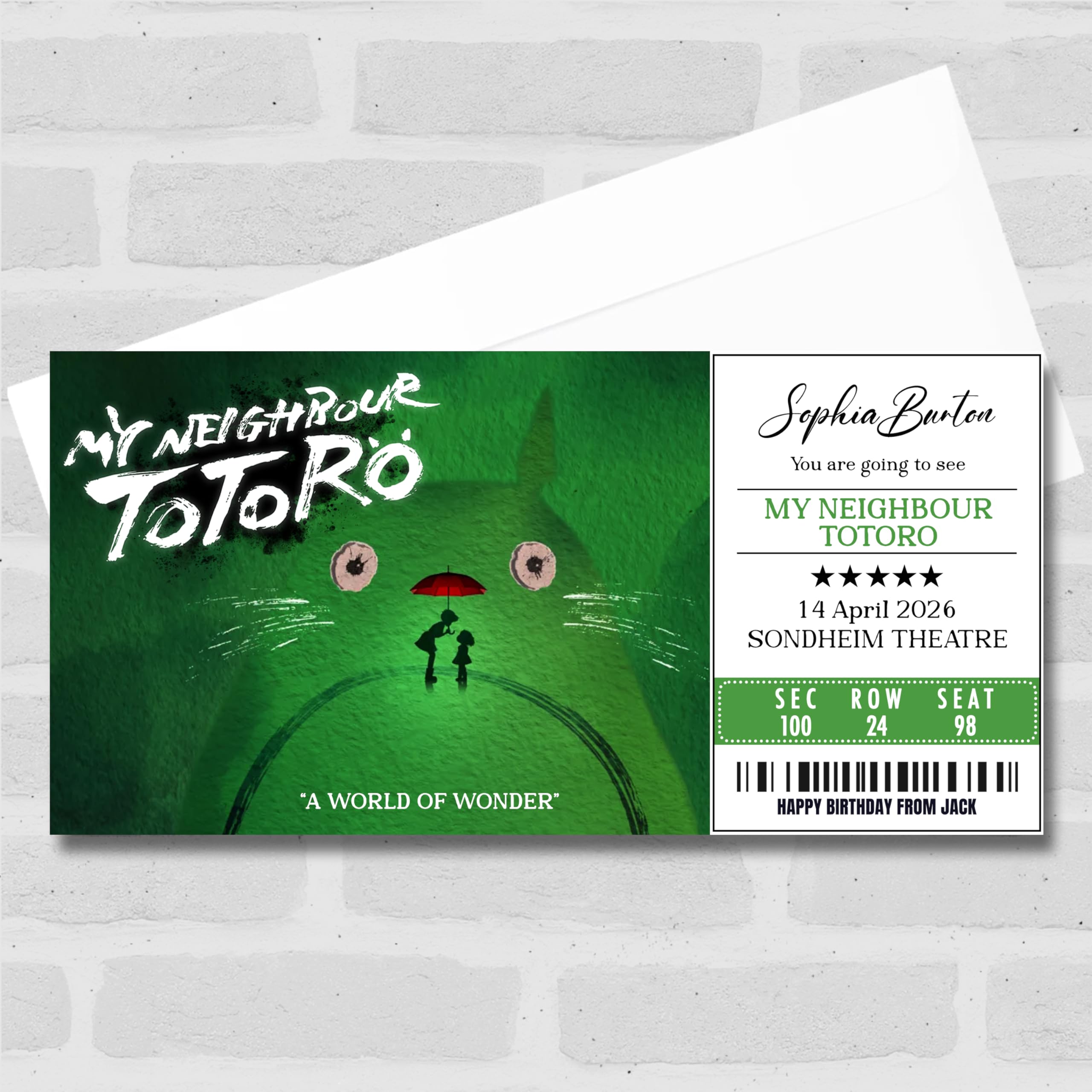 Greetings Card - My Neighbour Totoro Personalised Gift Voucher Surprise Theatre Ticket | Custom Greetings Card | Surprise Reveal Voucher Spoof Ticket