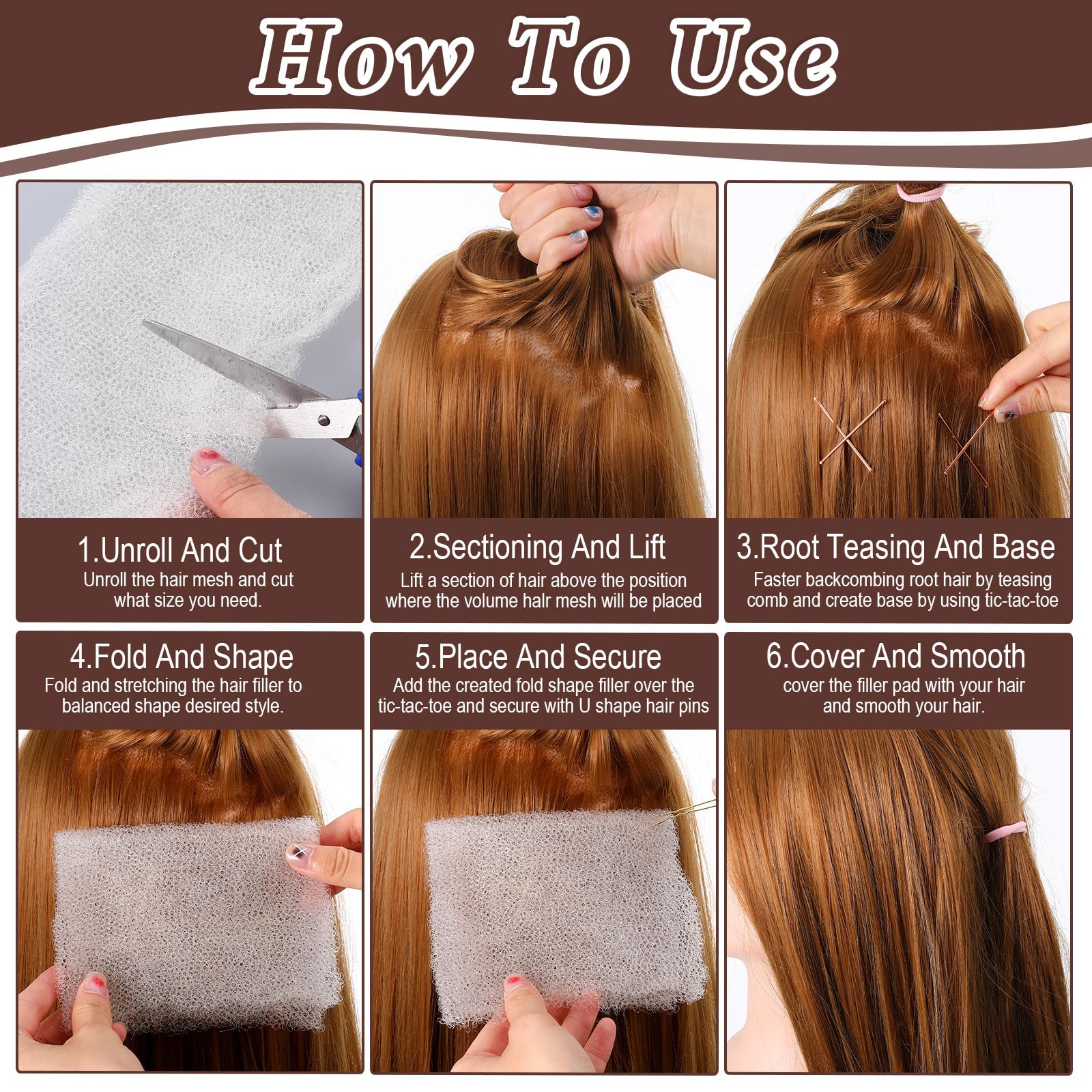 Haarschwamm für Hochsteckfrisuren & Volumen, Volumen-Haarpolster, Haarfüller für dünnes Haar, Haarpolster für Volumen, Lockenschwamm mit 70 Bobby Pins, Salon-Must-Have (Weiß)