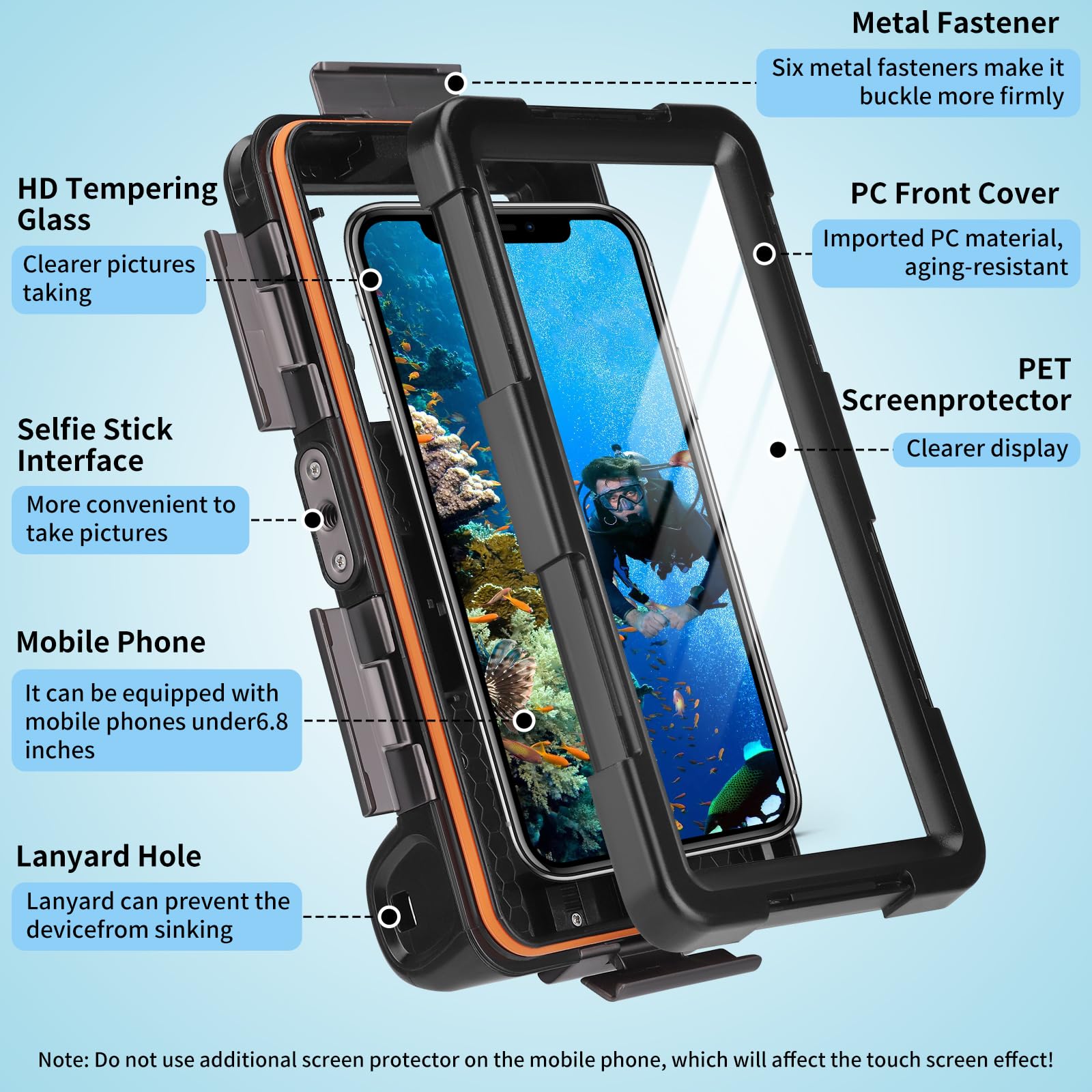 Carcasa sumergible para smartphones universales de 4,7 a 6,9 pulgadas, protección profesional [15 m/50 ft], pantalla táctil, con visor antivaho, funda impermeable para esnórquel, surf, fotos y videos