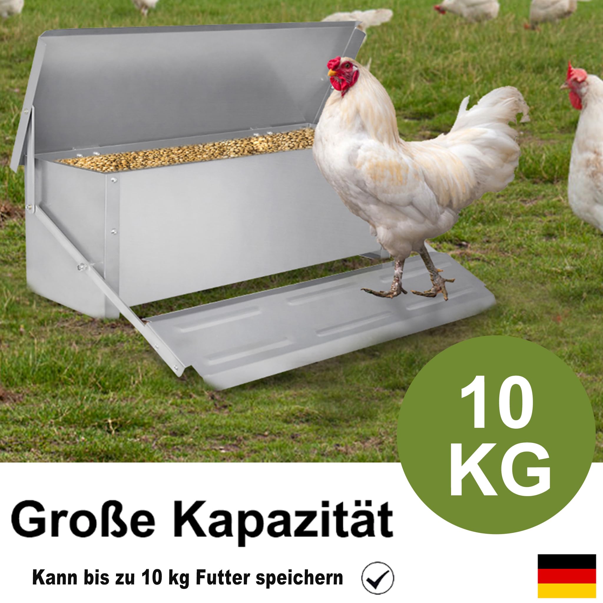 XMTECH Automatyczny karmnik dla kur, do 10 kg karmy dla kur, z samoczynnie otwierającym się pedałem i wodoodporną pokrywą, automatyczny karmnik