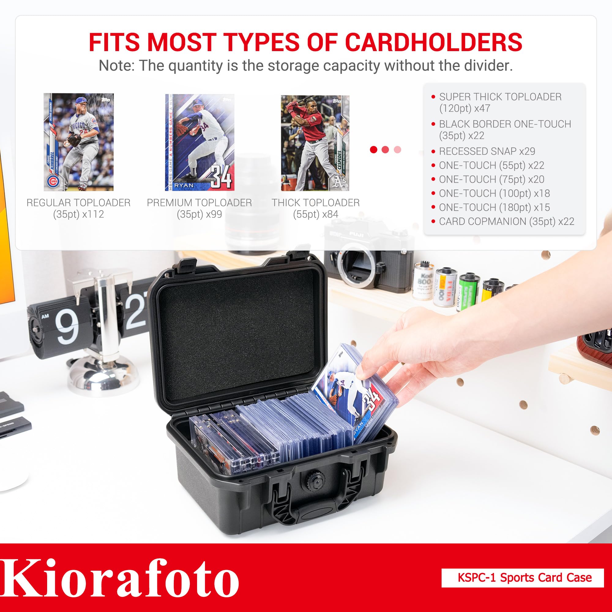 Kiorafoto Boîte de Cartes Gradées, IP67 Boîtier de Carte de Transaction Étanche, Compatible avec 100 + 3 "x 4" 35pt Toploader ou 15 + 180pt One Touch Boîtier de Carte Magnétique avec des Étiquettes
