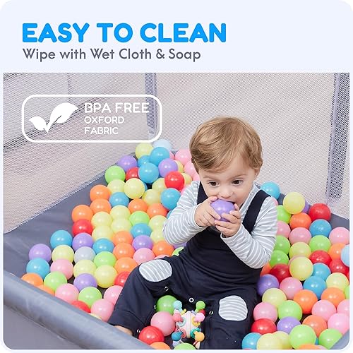 Miniatura 7 de Orian Corralito grande de 50 x 50 pulgadas para bebés y niños pequeños, tela Oxford, corralito de juegos para interiores y exteriores, 10 bolas