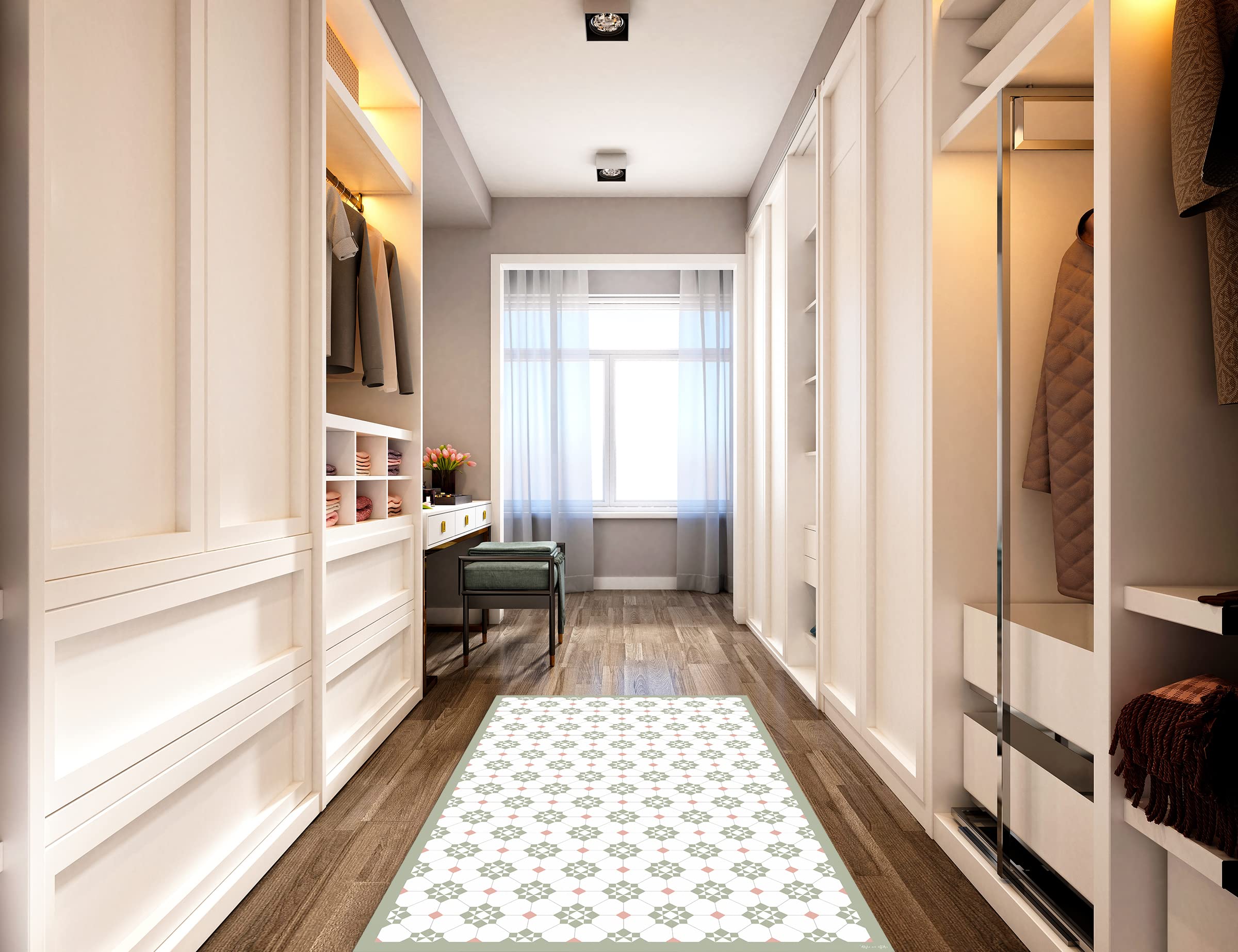 DobleUve Estudio Alfombra Vinílica Hidráulica 34 | Color Verde | 65x140 cm | Alfombra Cocina Lavable Antideslizante | Alfombra Vinilica | Suelo Vinílico | Alfombra Vinilo Salón
