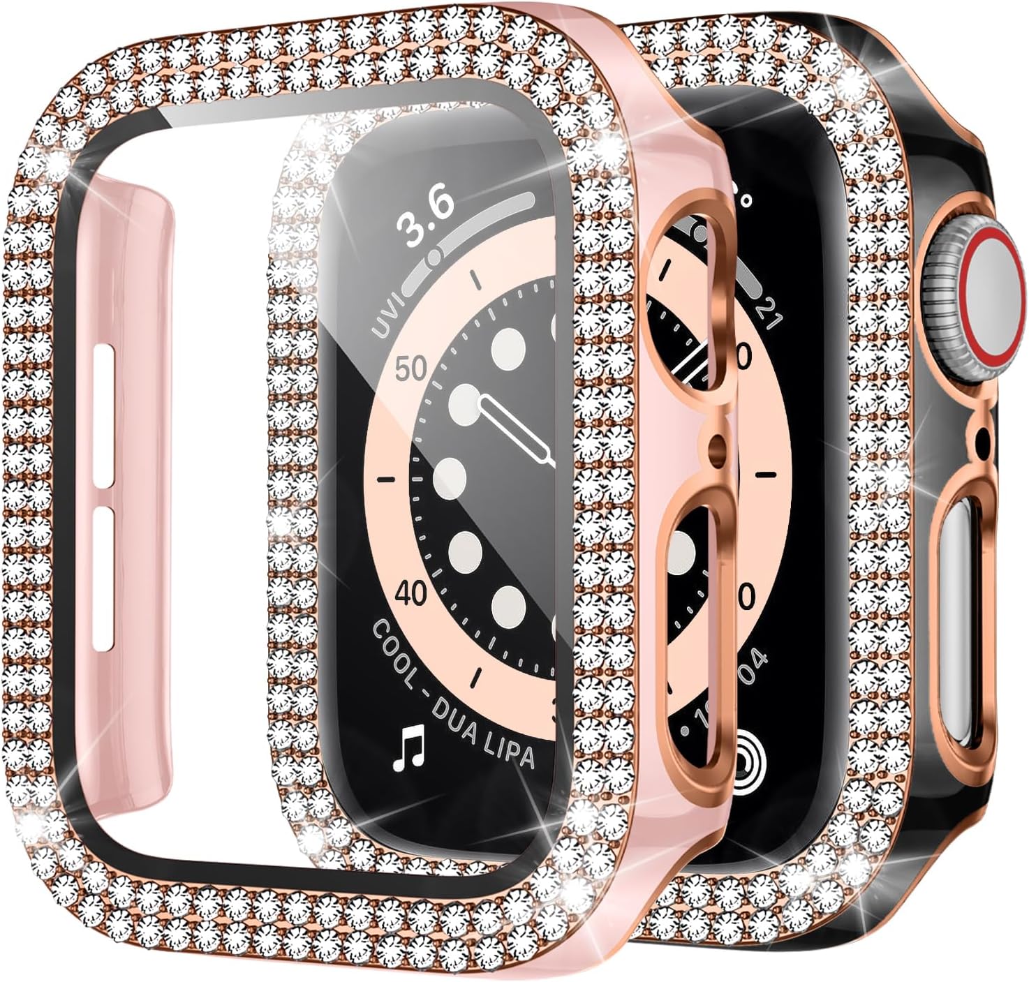 Charlam Bling Case for Apple Watch Case 40mm 38mm 41mm 44mm 45mm iWatch SE Series 8 7 6 5 4 3 2 1 with Tempered Glass Screen Protector (Black/Pink, 40mm)