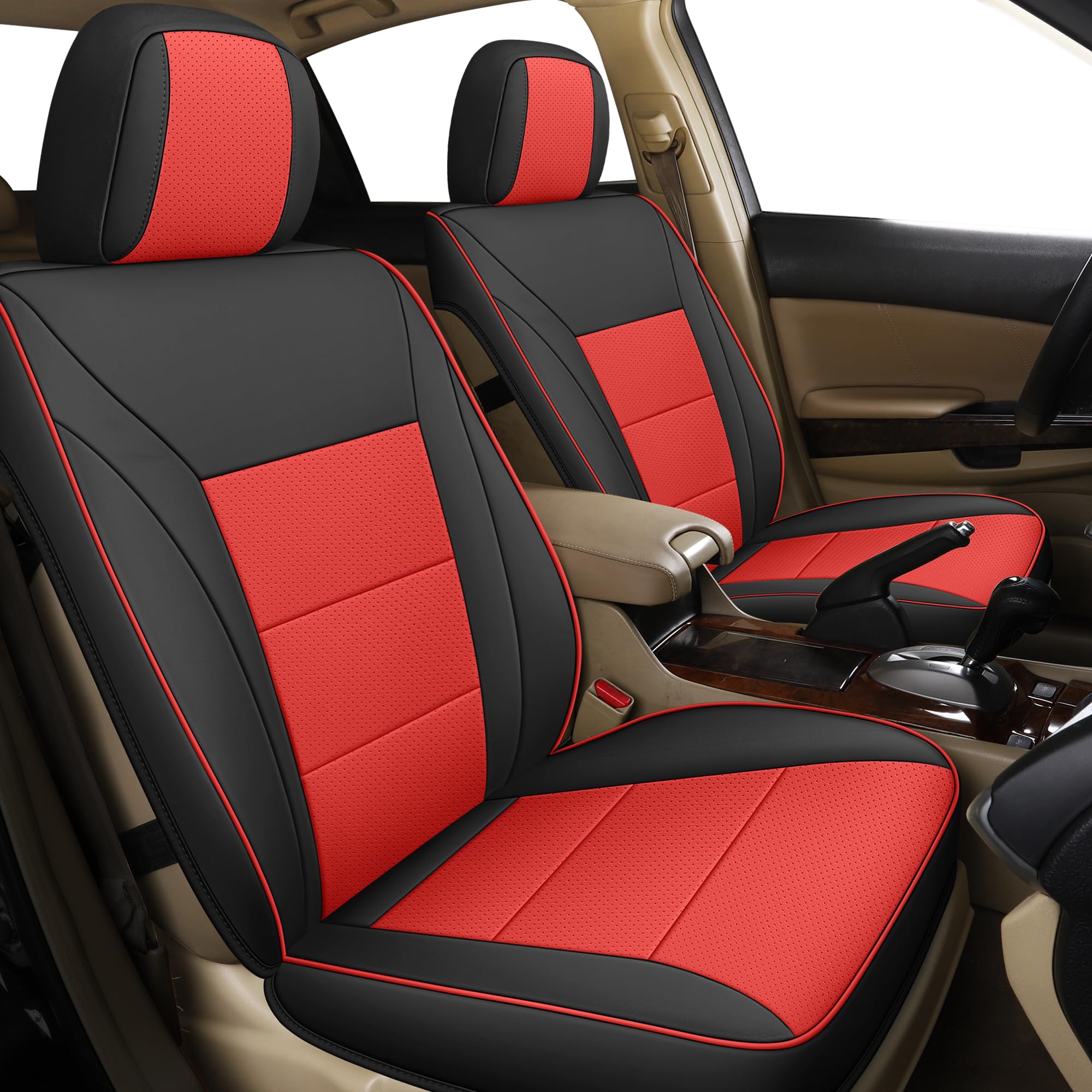 GXT Custom Fit Car Seat Cover for Select 2014 2015 2016 2017 Honda Accord - Full Set with Water-Resistant Breathable Microfiber Leather (Black and Red)