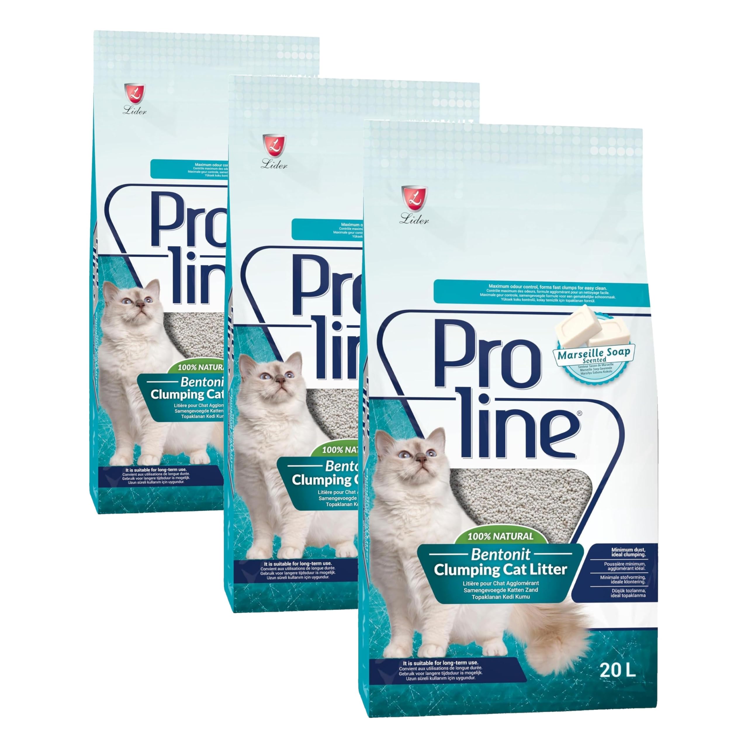 Proline Marsilya Sabunu Kokulu Kedi Kumu 20 L (3 paketi)
