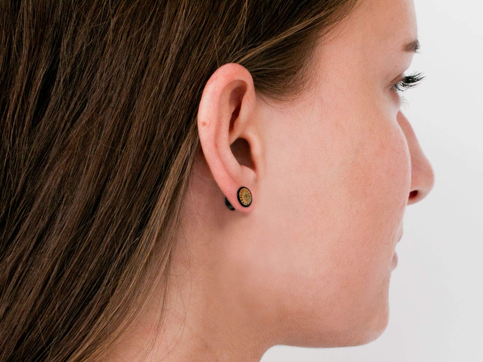 Fly Style Piercing Ohr Tunnel Plug - Ohr Piercings - Ammoniten Earplug Holz Horn