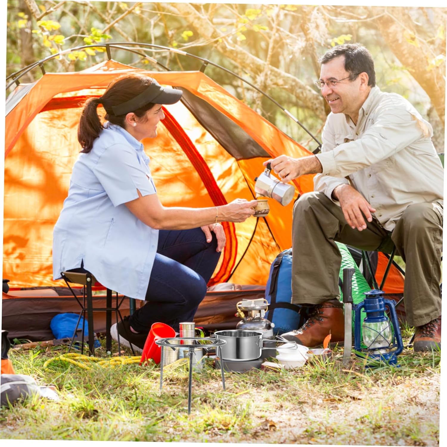 Kisangel Camping Tripod Stand for Open Fire Cooking Portable Carbon Steel Campfire Grill Rack for BBQ Hiking and Outdoor Picnics Easy Setup Detachable Design Heavy-Duty Stability