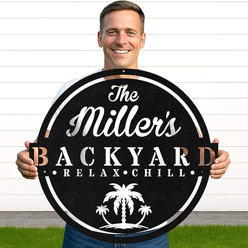 Miniatura 88 de Letrero de metal personalizado para barbacoa, letrero con nombre de bar personalizado para patio trasero, decoración de parrilla al aire libre,