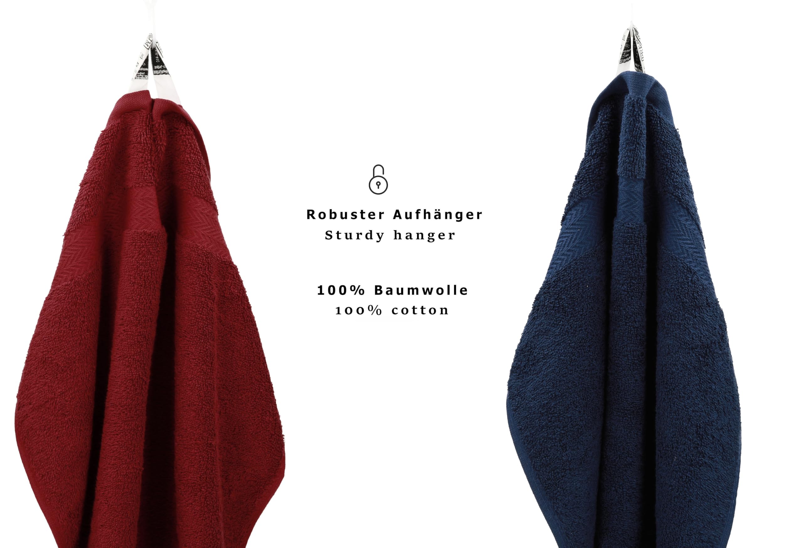 Betz Juego de 10 Toallas Classic 100% algodón 2 Toallas de baño 4 Toallas de Lavabo 2 Toallas de tocador 2 Toallas faciales Rojo Oscuro y Azul Marino