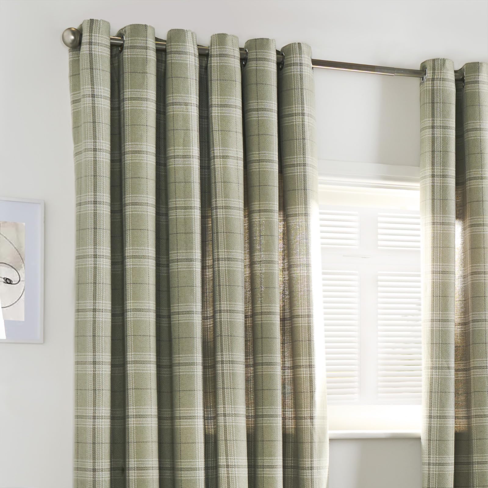 OHS Sage Green Curtains Eyelet for Bedroom Living Room Soft Luxury Woven Check Blackout Thermal Curtains Modern Fully Lined Curtain for Window Treatment 2 Panel - Image 2