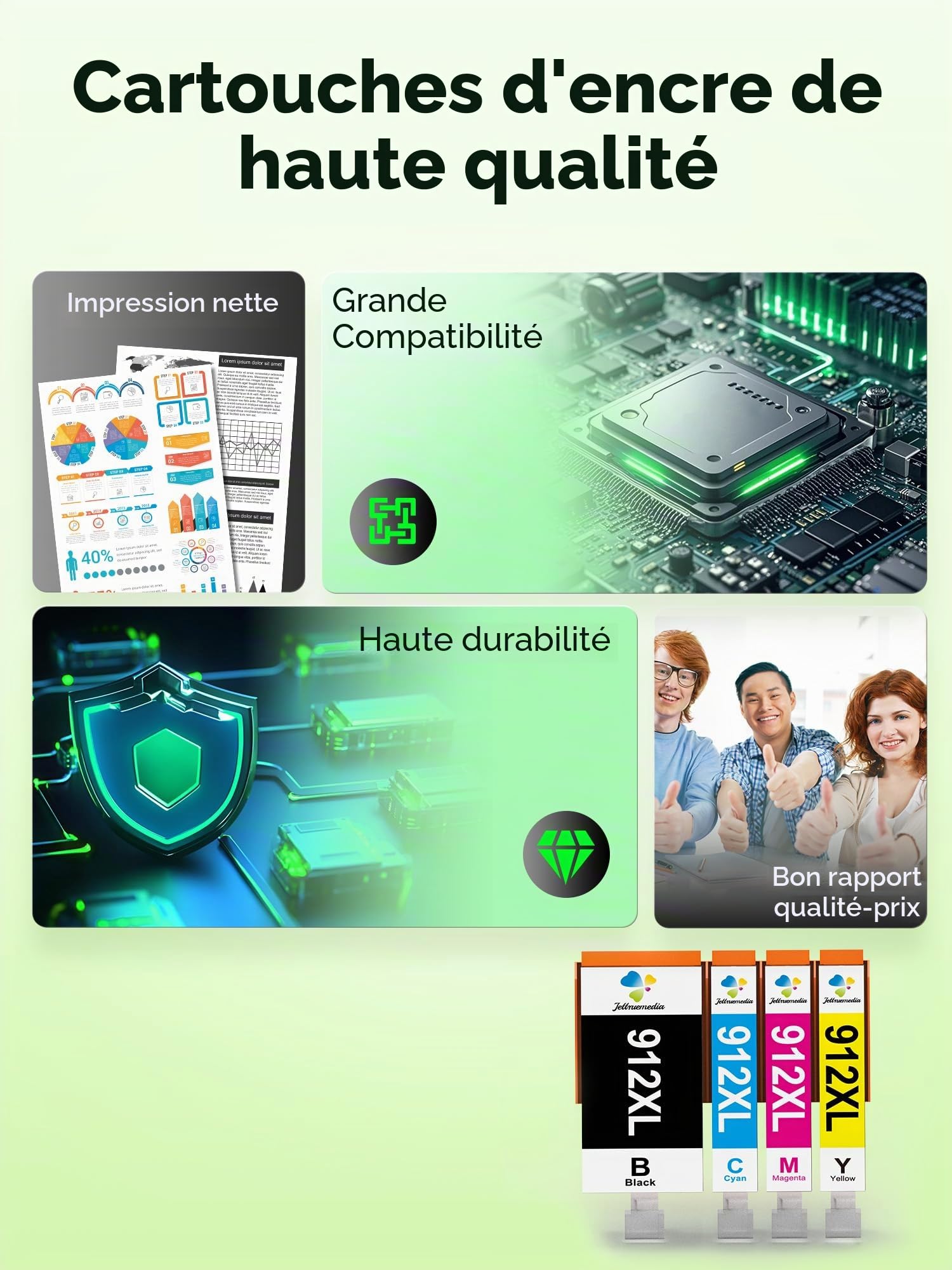 912XL Cartouches d'encre Compatibles avec HP 912 XL pour HP 912XL, OfficeJet Pro 8020 8010 8022 8023 8024 8025, HP OfficeJet Pro 8010 8012 8014 8015 (Lot de 8)