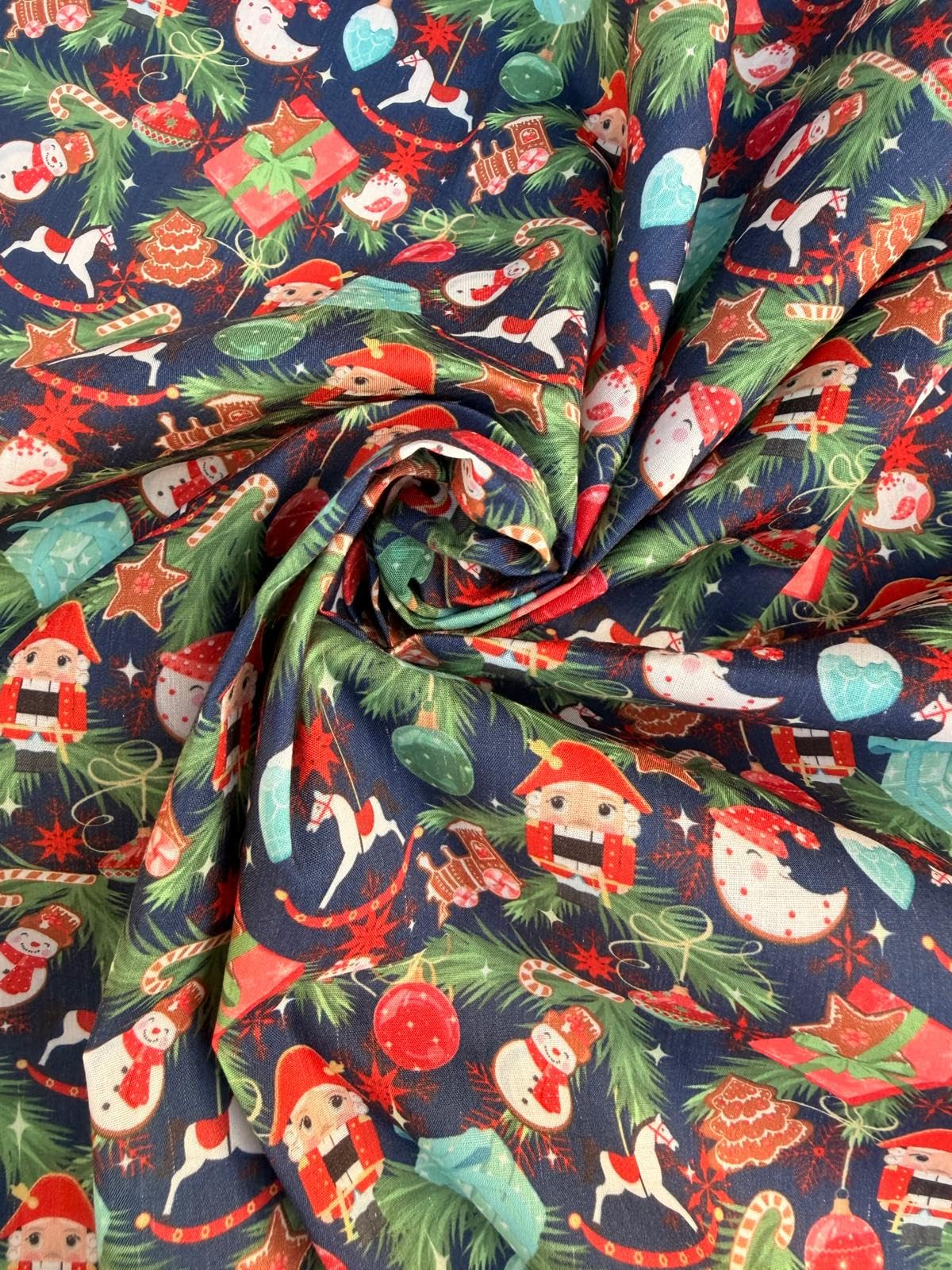 Simply Sew Crafty Nutcracker Baubles Gifts On Navy Christmas Polycotton Fabrics - Sold Per Metre/Half Metre By Simply Sew Crafty™ - Reindeers Snowflakes Sausage Dogs (, 1 Metre)