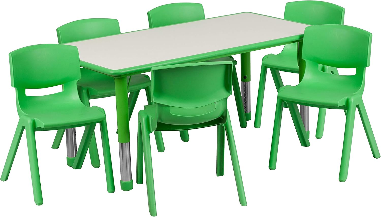 "Adjustable Kids Activity Table & 6 Stackable Chairs - Green/Gray" Amazon Coupons 50% to 80% 246 Flash Furniture Emmy Adjustable Classroom Activity Table With 6 Stackable Chairs, Plastic Activity Table For Kids, 23.625