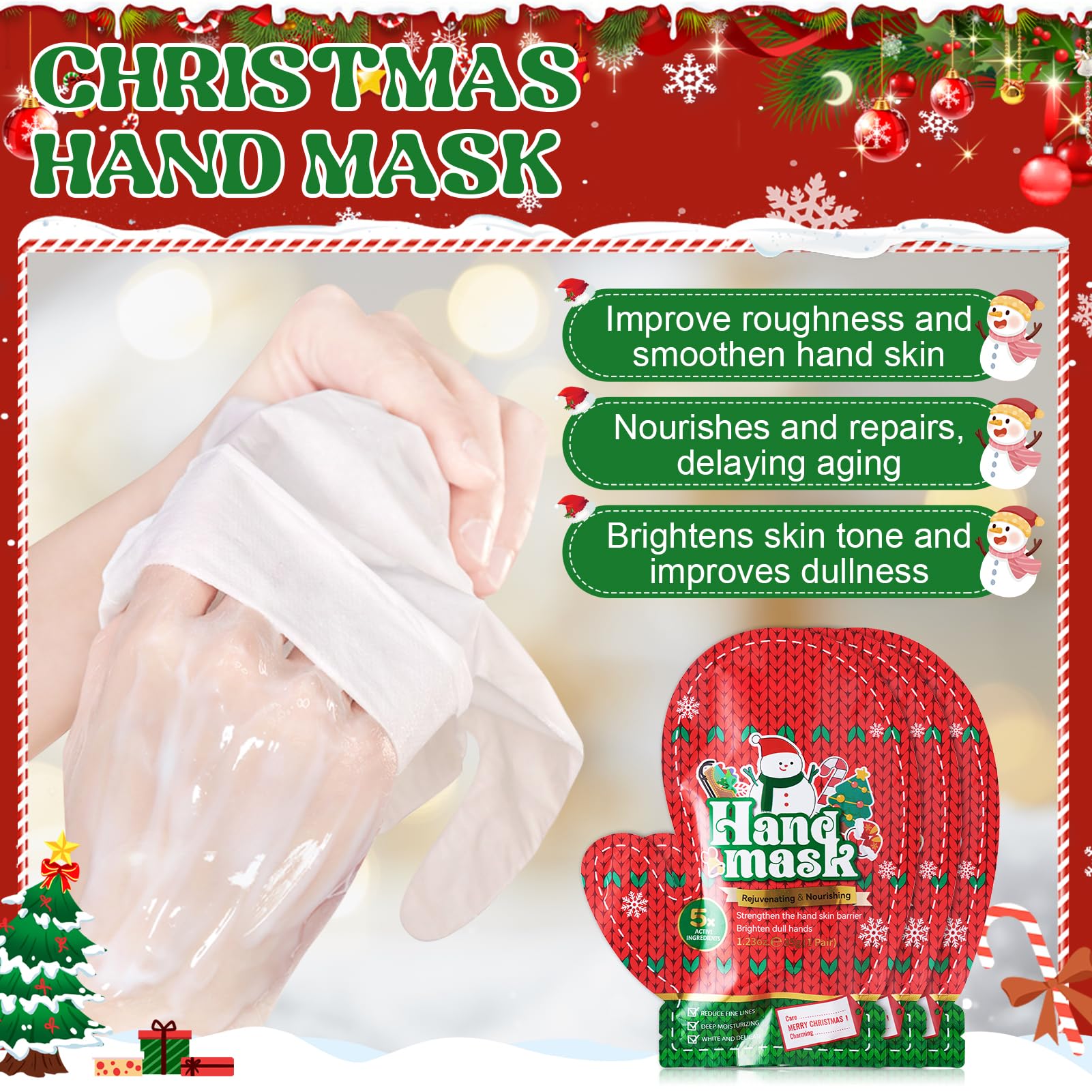 Noël Masque Pieds, 3 Paires Masque Pieds Peeling Exfoliant, 3 Paires Soins des Mains et des Pieds, masque Pieds Très Secs et Abîmés pour Rendre la Peau Plus Lisse