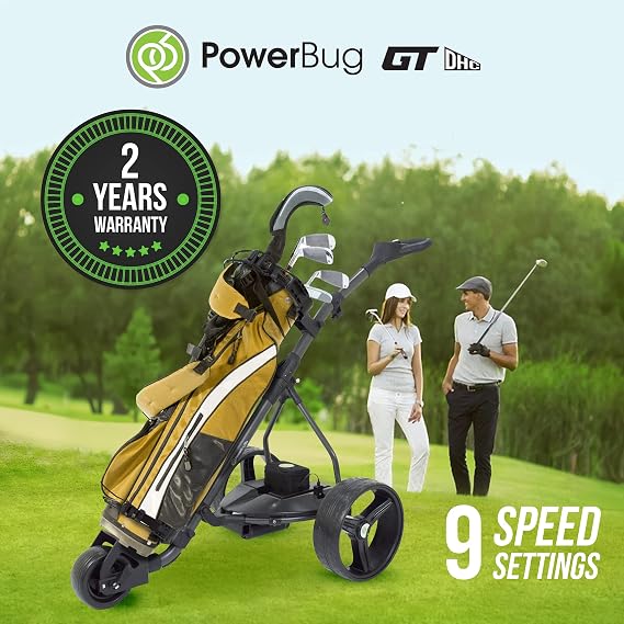 PowerBug GT DHC Tour Electric Golf Cart - Golf Bag Caddy with Lightweight Lithium Battery, Charger, Slope Control, Electronic Parking Brake - Push Powered Cart - Graphite