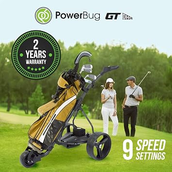 PowerBug GT DHC Tour Electric Golf Cart - Golf Bag Caddy with Lightweight Lithium Battery, Charger, Slope Control, Electronic Parking Brake - Push Powered Cart - Graphite
