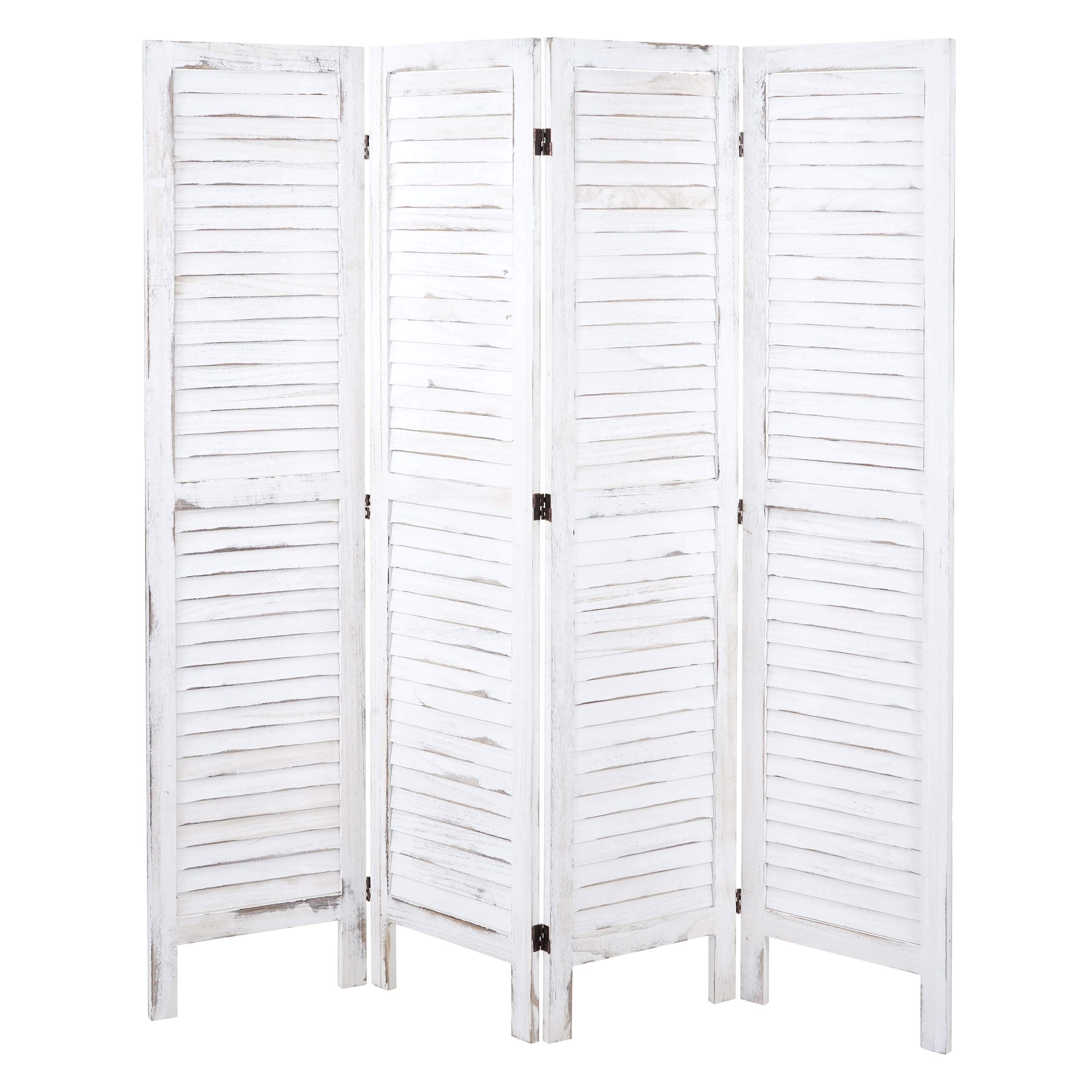 Paravent HWC-G30, Trennwand Sichtschutz Raumteiler, Shabby-Look 170x162cm - weiß