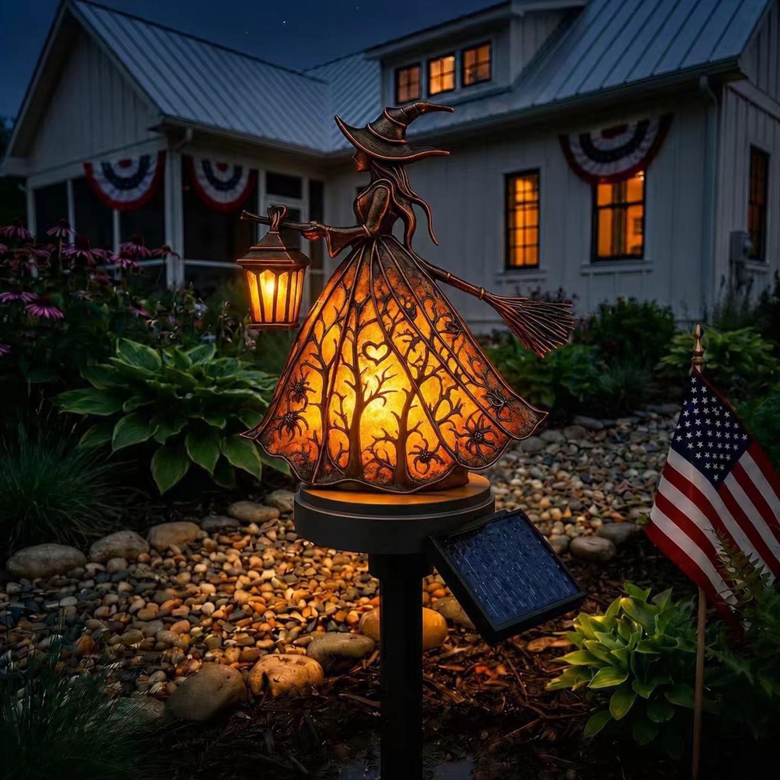 Outdoor Solar Witch Lantern Stake Gothic Outdoor Garden Light Halloween