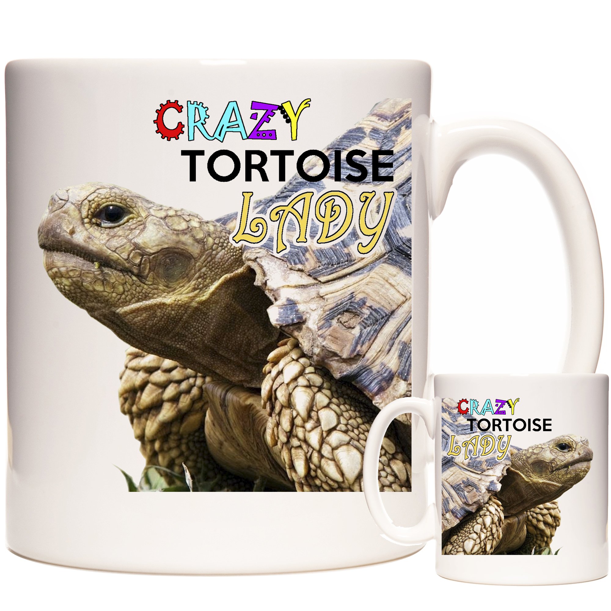 Kazmugz Tortoise Gift Mug, Crazy Tortoise Lady Ceramic Mug. Can Be Personalised, Add Any Message Or Name. Matching Novelty Leopard Tortoise Coaster And Keyring Available.
