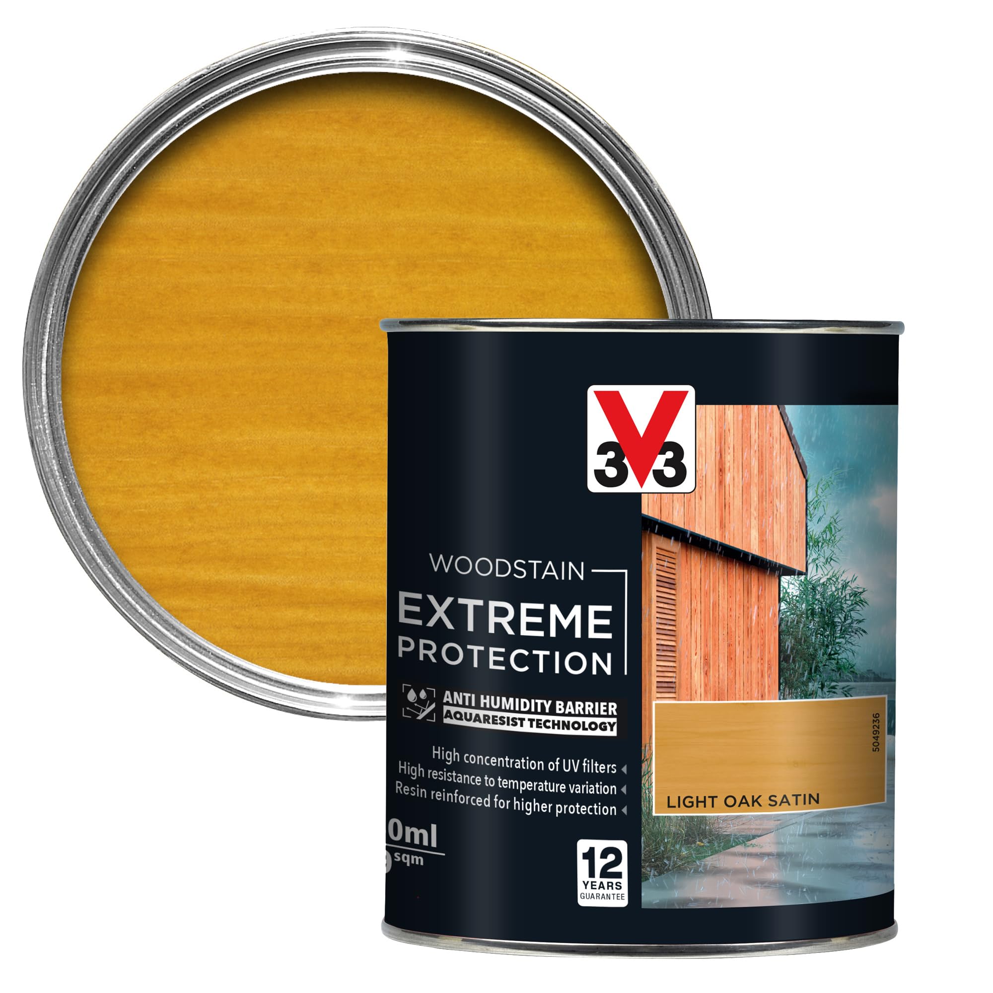 V33 Extreme Protection Woodstain - 12-Year Guarantee - Extreme Weather Protection - Anti-Humidity Barrier - Only 2 Coats - Light Oak 750ml
