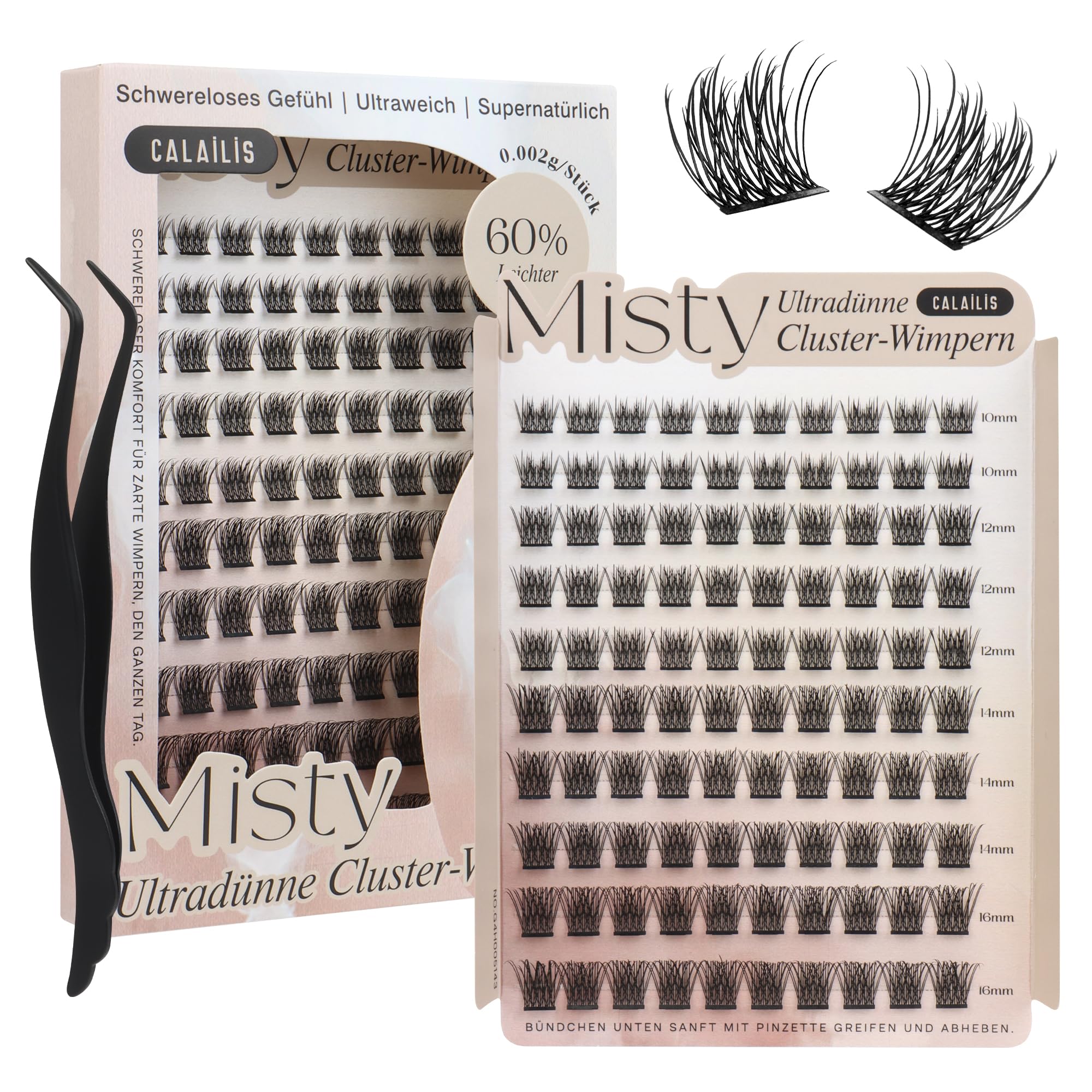 CALAILIS Wimpern Extensions 100 Pcs Einzelne Wimpern Superdünn Super Leicht Super Weichund ohne Belastung DIY Cluster Lashes Bequem den Ganzen Tag zu Tragen (103X)