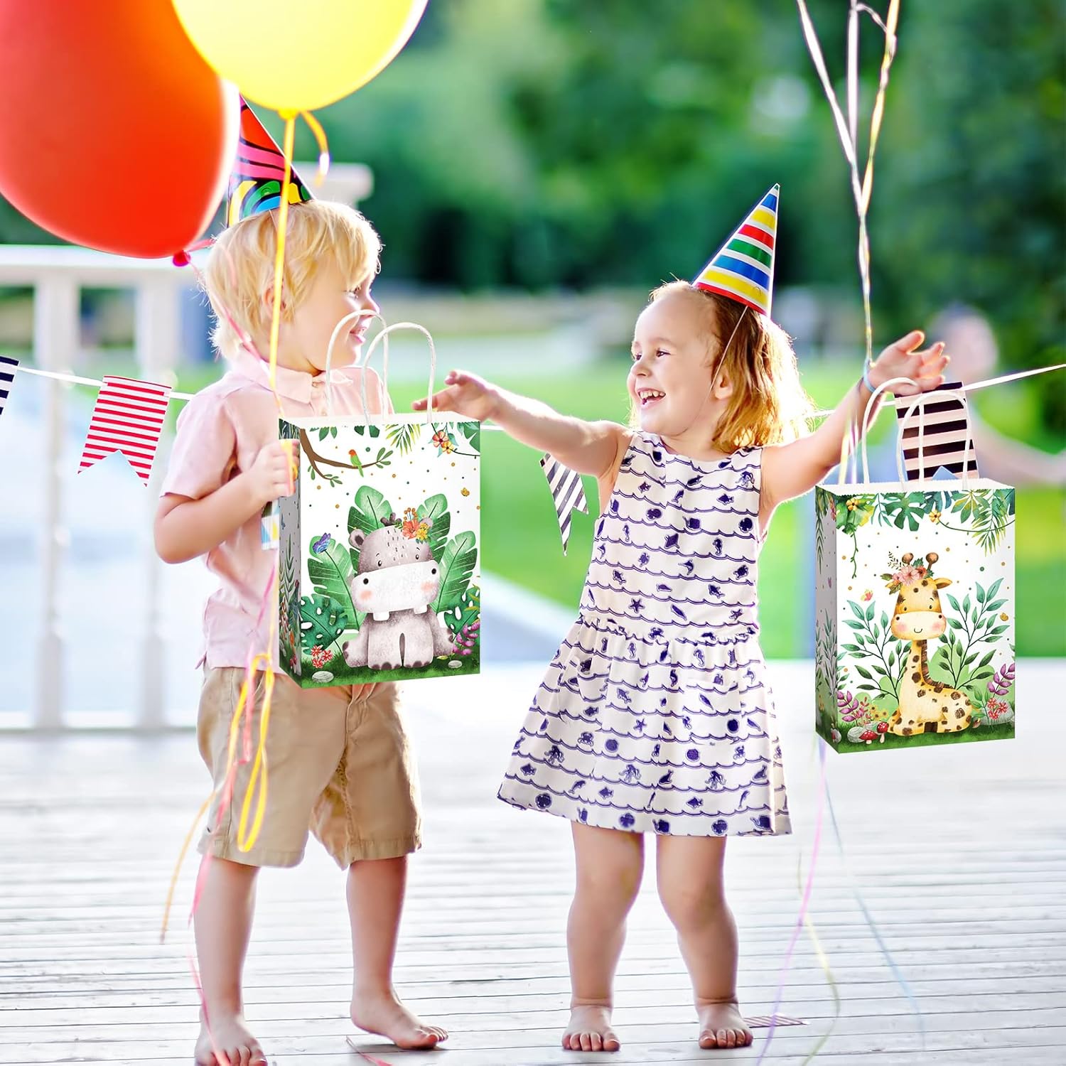 Pajean Safari Goodie Bags Jungle Animals Party Favor Bags with Handles Zoo Animals Print Candy Favors Woodland Gift for Baby Shower Wedding Birthday Jungle Themed Party Supplies(18 Pieces) - Image 6