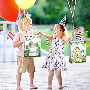 Pajean 18 Pcs Safari Goodie Bags with Handles For Kids Birthday Party