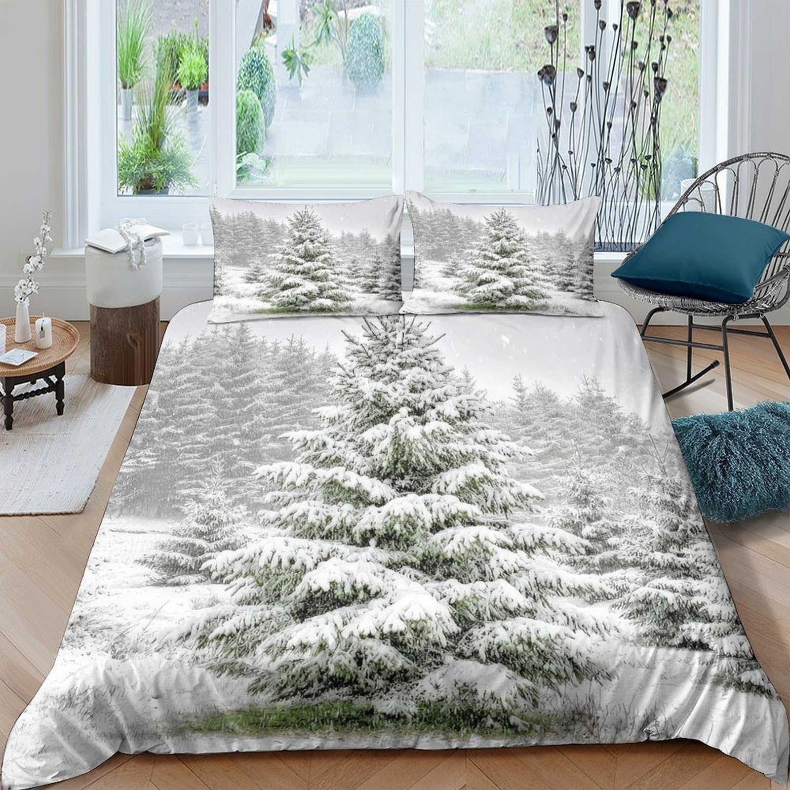 Ctjqhvkz Style-7 3D Printed Snowy Pine Forest Fitted Sheet Microfiber Soft Bed Cover For Bedroom Guest Room Mattress Protection Decor Single（135X200cm）