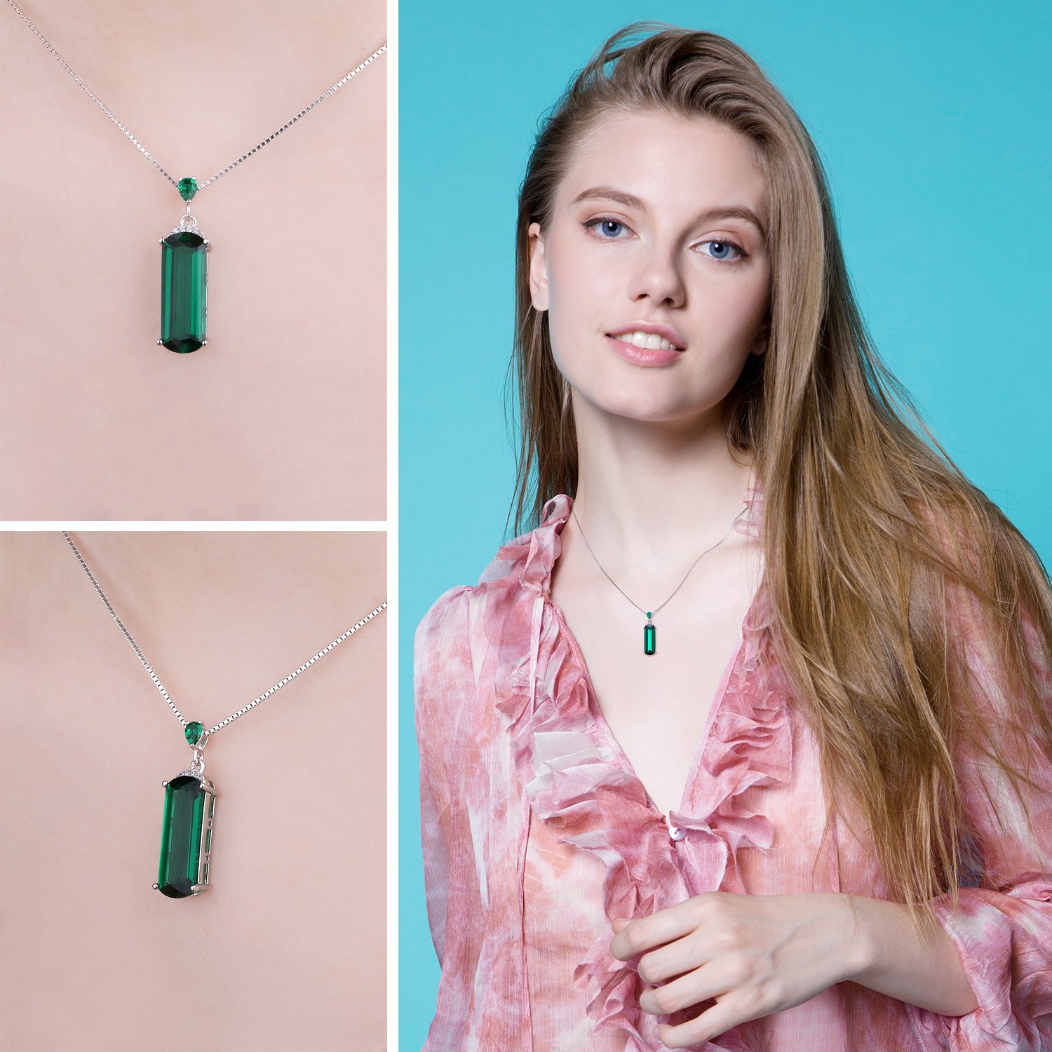JewelryPalace 4.4ct Collana Donna Argento 925 con Simulato Smeraldo Verde, Solitario Collana Ciondolo Pietra a Taglio Fantasia con Catena 45cm, Collane Pendenti Verdi in Tre Ori Set Gioielli Donna