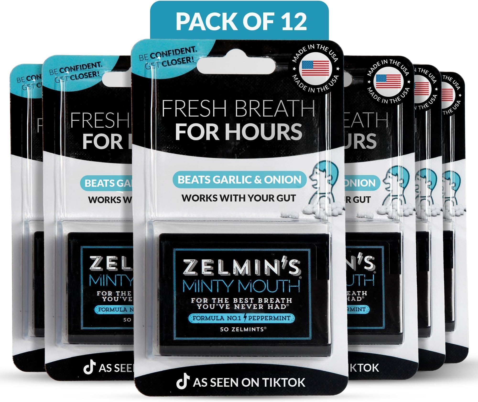 Zelmin's Minty Mouth Breath Mints - (12 Pack) Long Lasting Bad Breath Treatment for Adults, Instant Freshness Helps with Dry Mouth, Natural Breath Freshener for Travel, Alcohol-Free, Keto, Gluten-Free