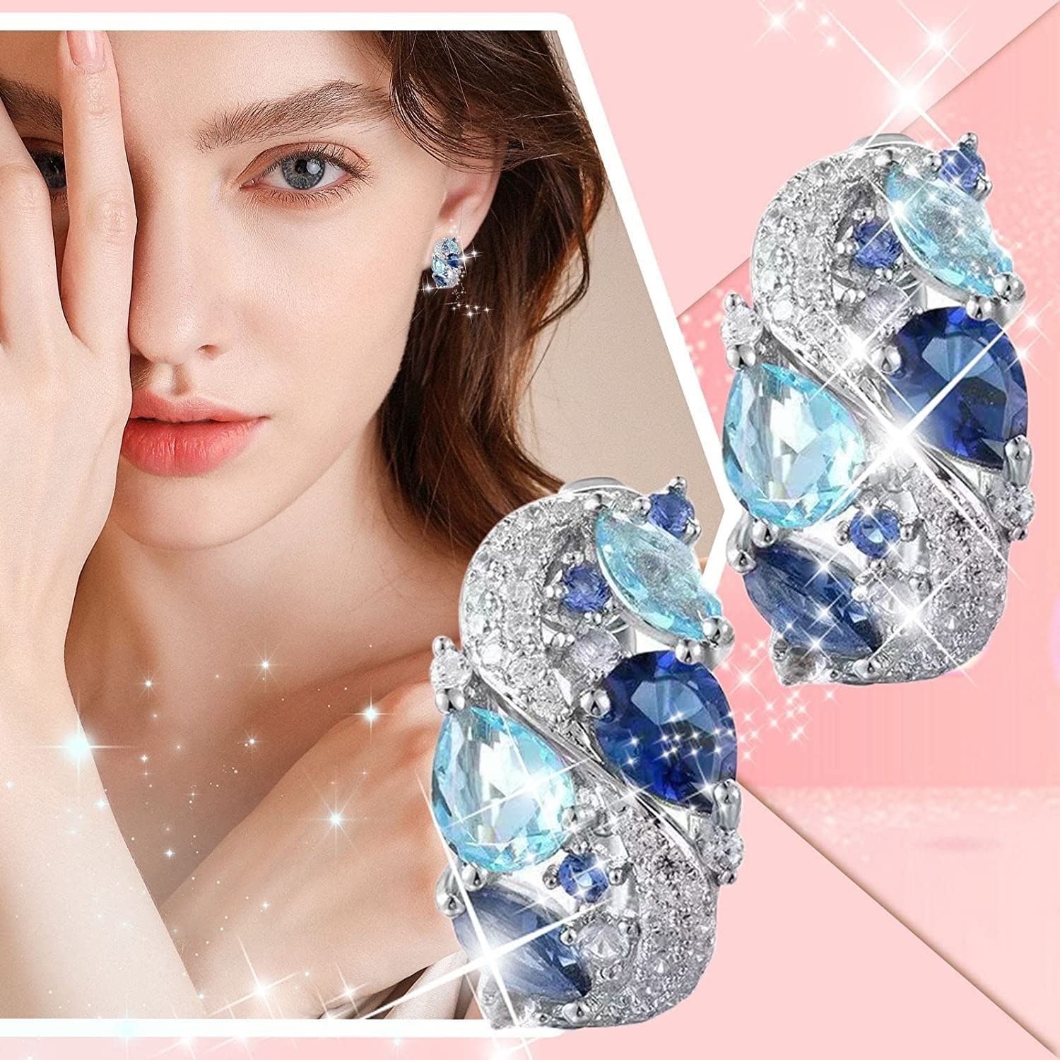 Amazon.co.jp: イヤリング ラインズブルーナチュラルアクアマリン 