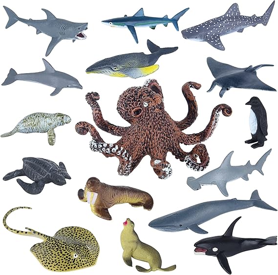 ELECLAND 16Pcs Sea Ocean Animals Toys Sea Animals Figurines, Sea