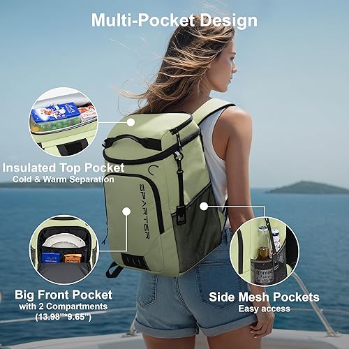 Miniatura 56 de SPARTER Mochila térmica aislada a prueba de fugas de 33/49 latas, 2 compartimentos aislados, bolsa térmica, portátil, ligera, para playa, viajes