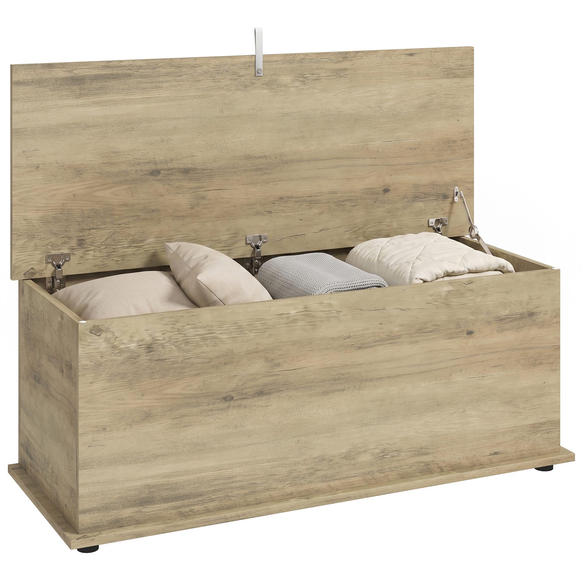 HOMCOM Storage Chest 114L Blanket Box 100 x 40 x 40cm Grey Wood Effect | Shoe Bench with Safety Hinged Lid, Storage Trunk, Bed End Bench, for Bedroom, Hallway, Living Room, Playroom