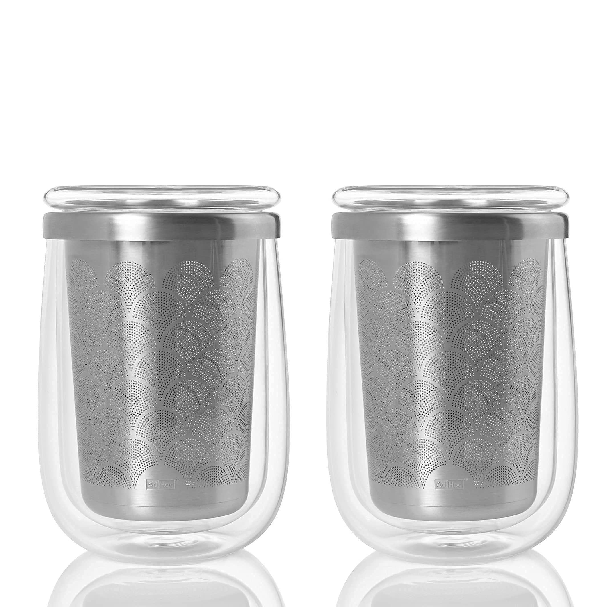 AdHoc Fusion Glass | Set 2x Teeglas und 2x Teefilter für losen Tee | 400ml Füllmenge, Borosilikatglas/Edelstahl