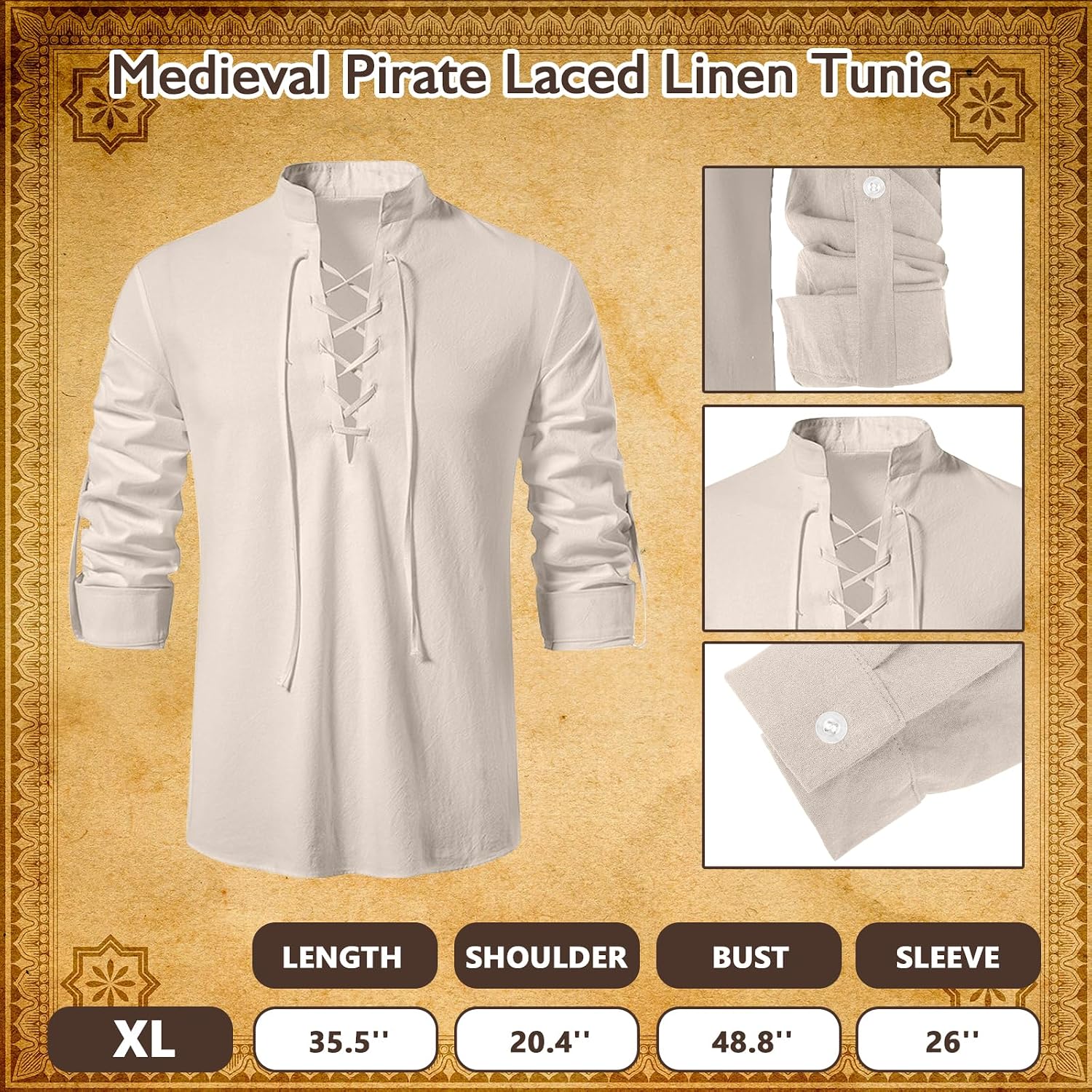 Fasouna 9 Pcs Men's Renaissance Viking Costume Medieval Armor Pirate Shirt Accessories Set for Halloween