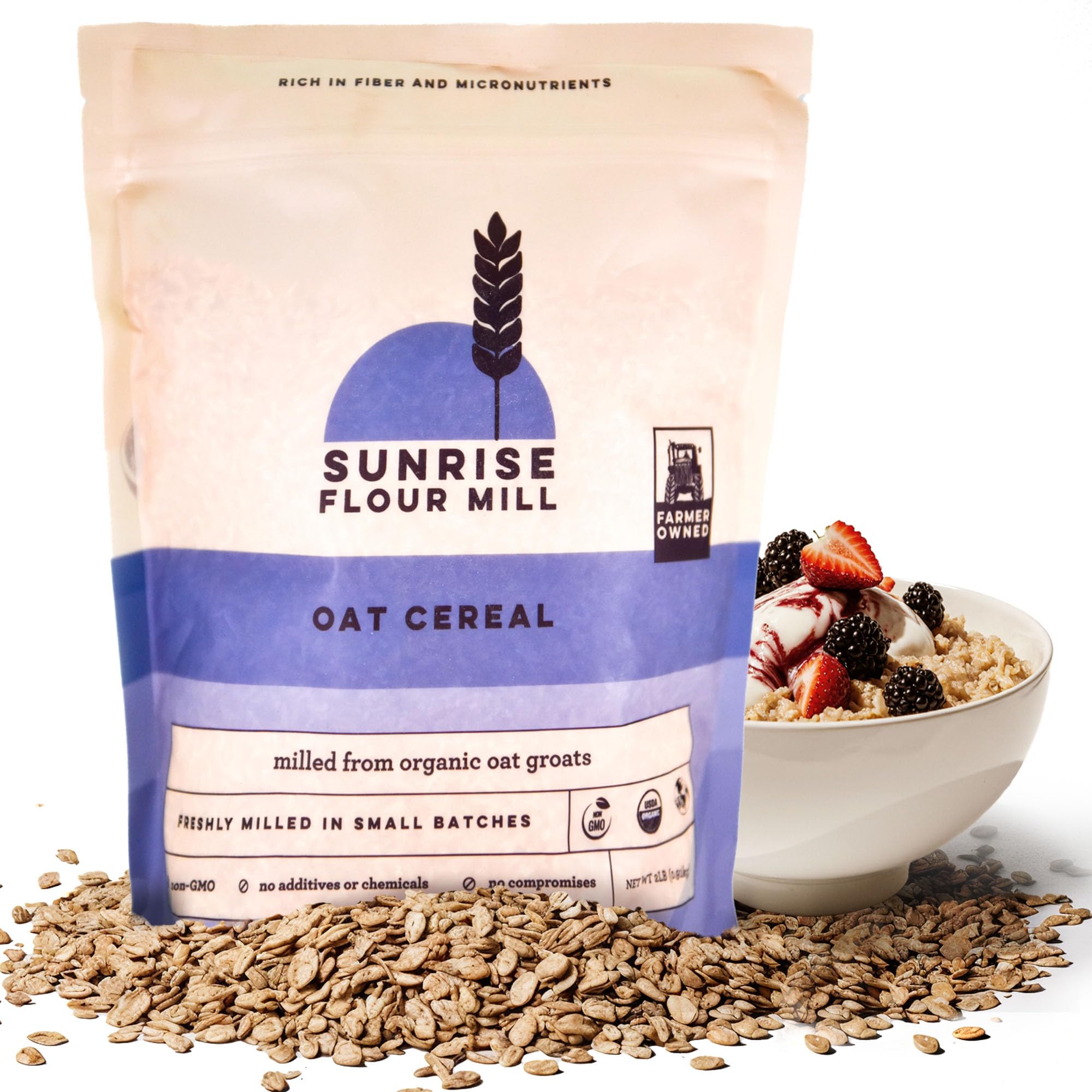 Sunrise Flour Mill Heritage Organic Oat Cereal - 32 oz | Non-GMO | Enjoy Flavorful Breakfast Oatmeal | Lowers Cholesterol & Blood Sugar Levels | Great