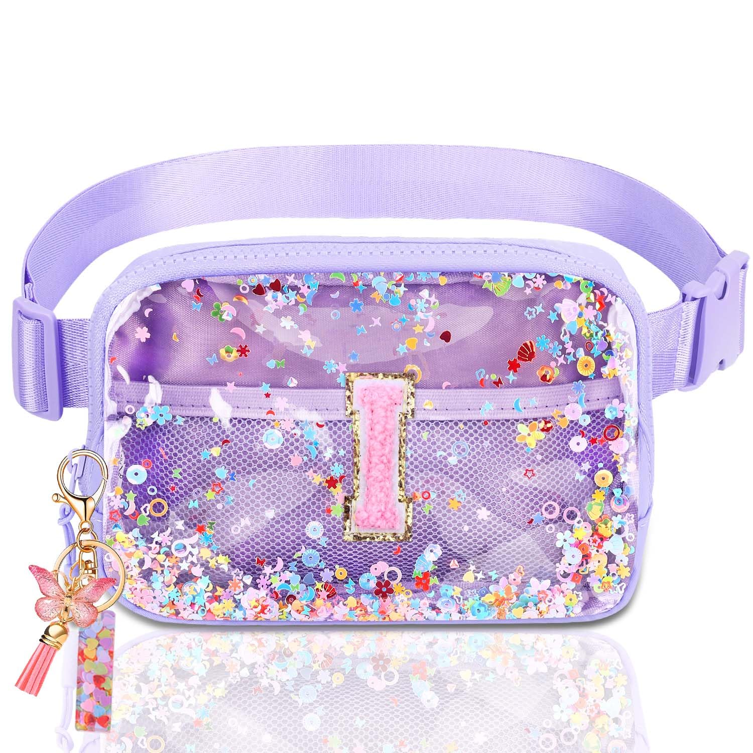 Initial Fanny Pack for Girls - Belt Bag for Teens Kid Teen Girl Kid Birthday Gift Clear Purple I
