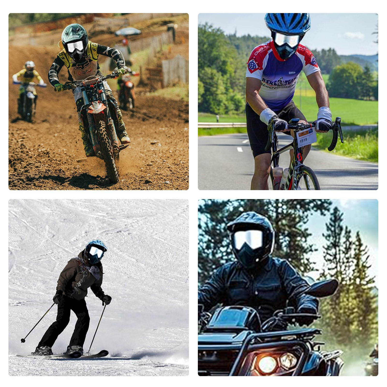 Motorradbrille für Brillenträger, Motorradhelm Reitbrille Winddicht Nebelfest Abnehmbare Staubschutz Motorcycle Maske für Radsport, Geländerennen