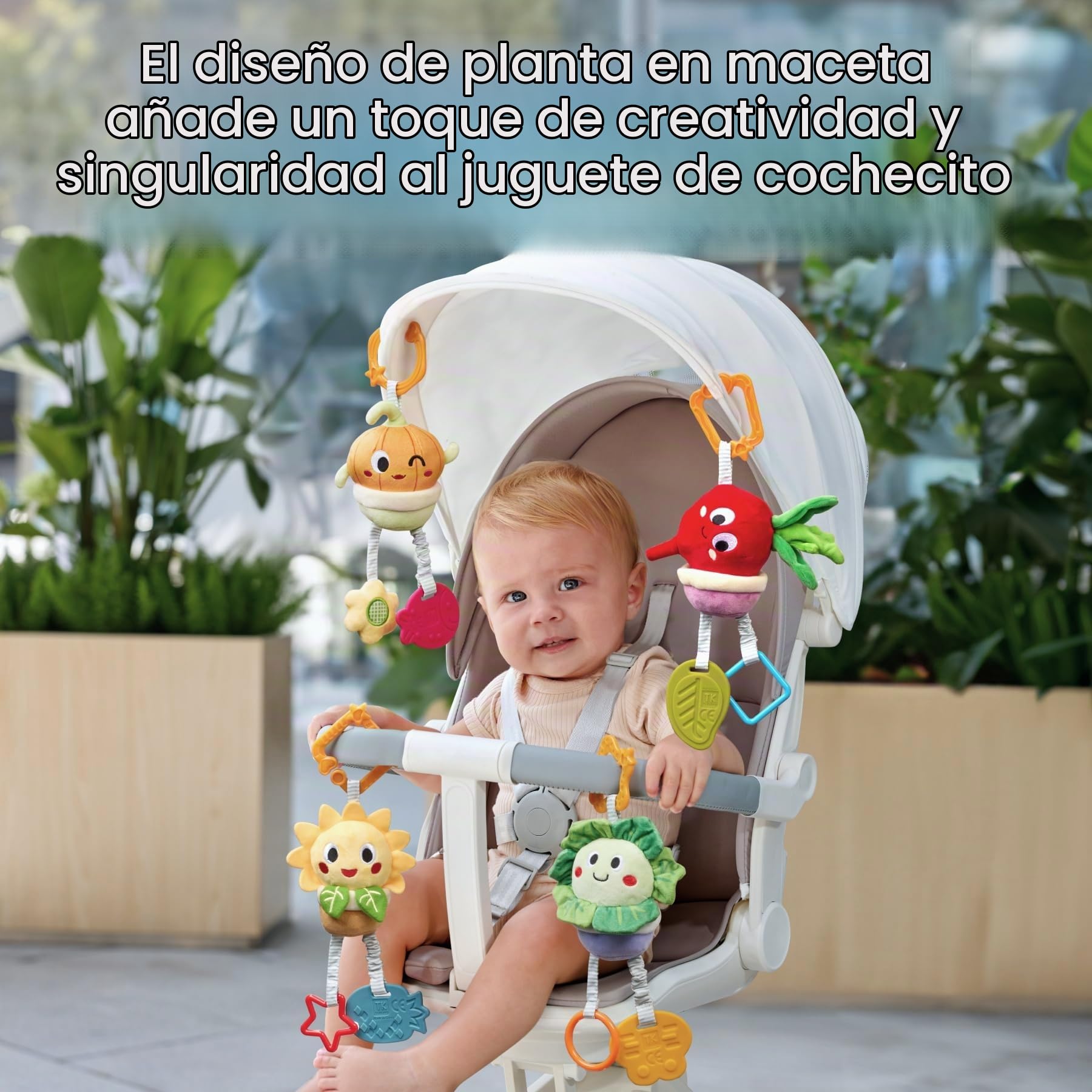TUMAMA KIDS Juguetes Colgantes para Bebés 3 6 9 12 Meses, Colgantes para cochecitos de bebé,Sonajero recién Nacido, Planta de Peluche con Juguete de Agarre, Sonajeros Suaves Juguetes para Bebés
