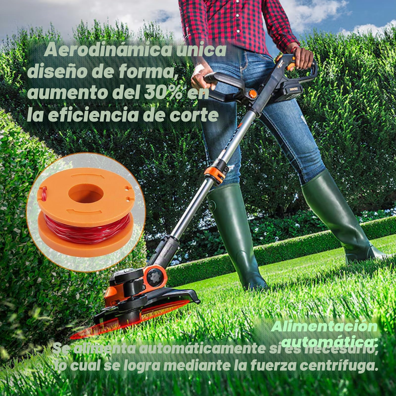 16 Piezas Bobina de Repuesto de Desbrozadora Compatibles con Worx Desbrozadora Electrica, Bobina de Recambio para Desbrozadoras 1,65 mm de Diámetro y 3 m de Largo (12 Hilo para Desbrozadora +4 Tapas)